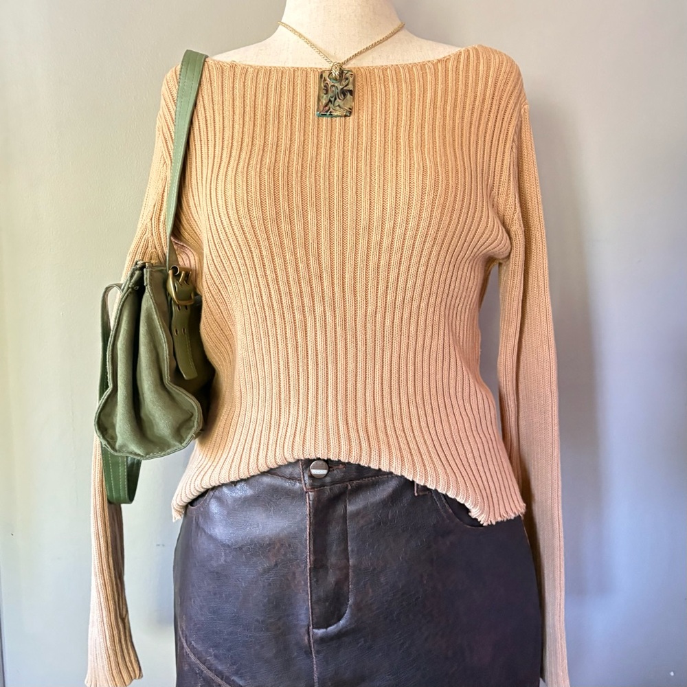 Yellow-tan ribbed long sleeve sweater